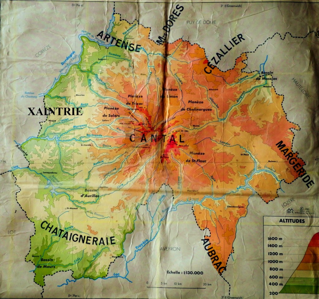 Carte physique du département du Cantal, dressée par P. Wirth.